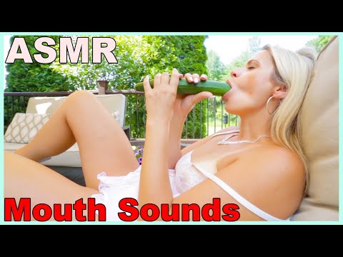 ASMR Anna Banana Eating Cucumber Wet Mouth Sounds in Lingerie