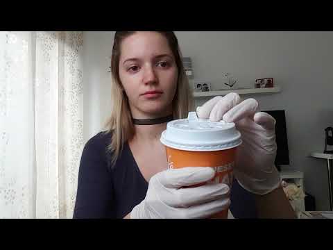 ASMR latex gloves and tapping on a cup