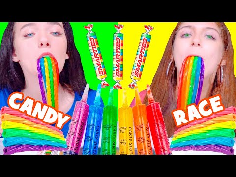 ASMR Rainbow Food Candy Race, Jelly Shooter Mukbang