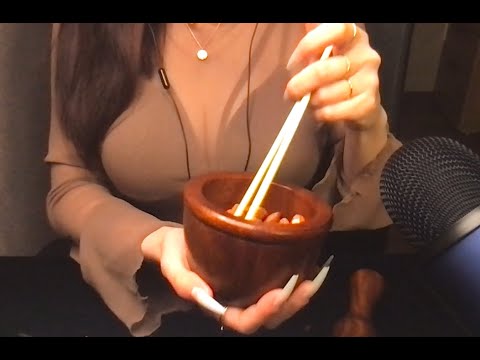 ASMR Fast and Aggressive Wood Triggers ( Ice & Water & Almond )💦