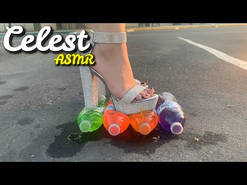 HEELS BOTTLE CRUSH (No Talking) CANS, BOTTLES AND CANDY APPLE CRUSHING | Celest ASMR