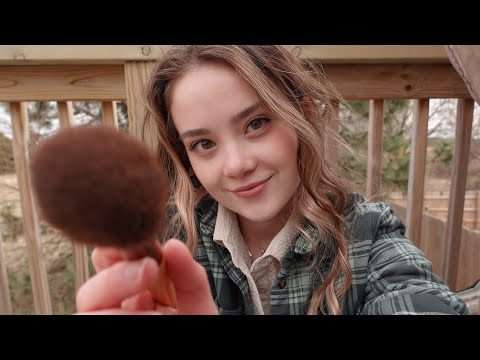 ASMR Personal Attention Outdoors ☀️ Face brushing, plucking, sorting, book sounds