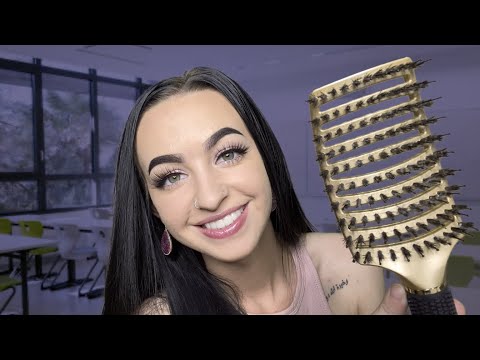 [ASMR] Gently Brushing Your Hair In Class | Soothing