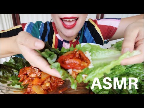 ASMR Korean  Spicy Pork Lettuce Wrap ( 제육볶음) Big Bite.Eating Sound 먹방 리얼사운드 O( No Talking)