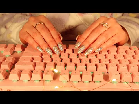 [ASMR] Typing Japanese, Tapping & Scratching Mechanical Keyboard With Holographic Acrylic Nails 💿