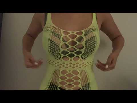 ASMR - Green Fishnet dress Scratching
