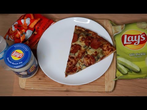 Plant Base Pepperoni Pizza Dill Pickle Lays Ranch Dip ASMR Eating Sounds