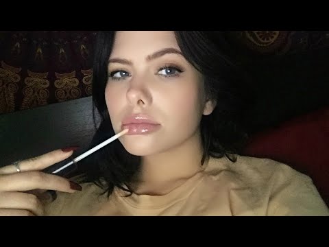 ASMR Unaudible Whispering While Applying Lip Gloss(Mouth Sounds)