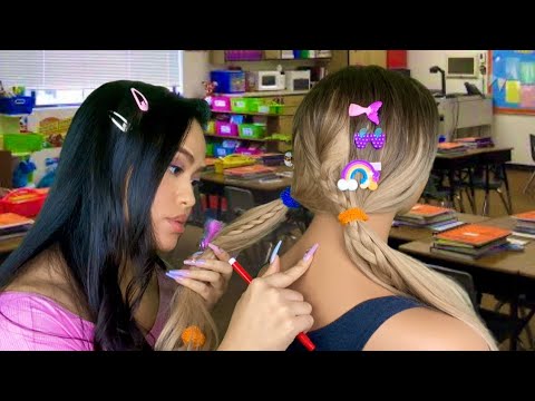 ASMR Mean Girl in Middle/ Grade School Plays With Your Hair 😴+ Back Scratch & Tracing RP| light gum