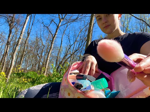 ASMR Doing Your Makeup in the Meadow🌼🌾(brushing, rummaging, nature sounds)