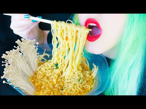 ASMR: Spicy Ramen with Enoki Mushroom | Ramyun Noodle Soup ~ Relaxing Eating Sounds [No Talking|V]😻