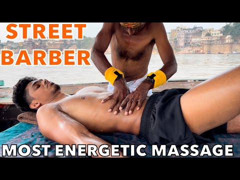 World’s Most Energetic Body Massage In Boat | Street Barber Baba Chamunda