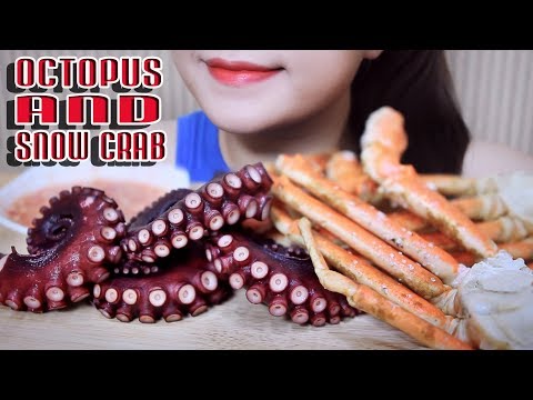 ASMR SEAFOOD PLATTER (octopus and snow crab) EATING SOUNDS | LINH ASMR