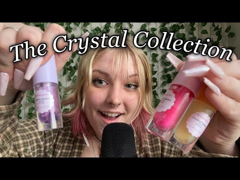 ASMR THE CRYSTAL COLLECTION! I HAVE MERCH!! Long nail sounds and lipgloss pumping 💅🏻🌝✨