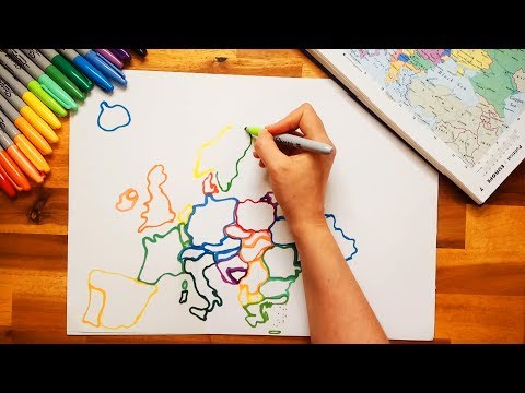 ASMR Drawing Map of Europe with Rainbow Sharpies