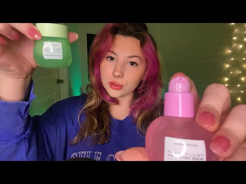 ASMR BESTIE DOES YOUR SKINCARE AT A SLEEPOVER!! (fast) 💚💗
