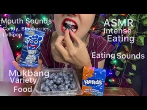 ASMR Intense Mouth sounds/ Eating sounds Eating Blue Berries, Candy & Lollipop (Soft-Spoken)🫐🍭🍬