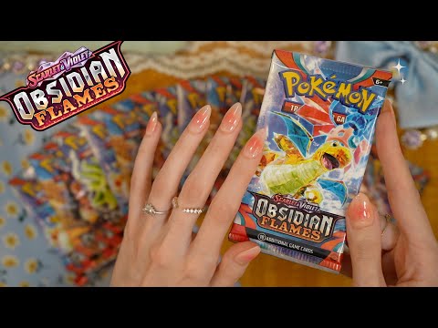 *NEW* Obsidian Flames Pokemon Booster Pack Opening ASMR (soft spoken/whispering + tapping)