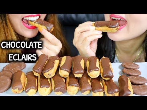 ASMR EATING CHOCOLATE ECLAIRS 초콜릿 에클레르 리얼사운드 먹방 チョコレートcoklat चॉकलेट | Kim&Liz ASMR