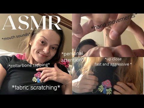 ASMR fast and aggressive fabric scratching,mouth sounds,hand movements, up close personal attention