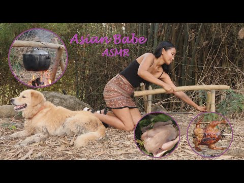 ASMR Asian Babe catching chicken and roasting for you!😝😂(Nature,Relaxing,Fun)