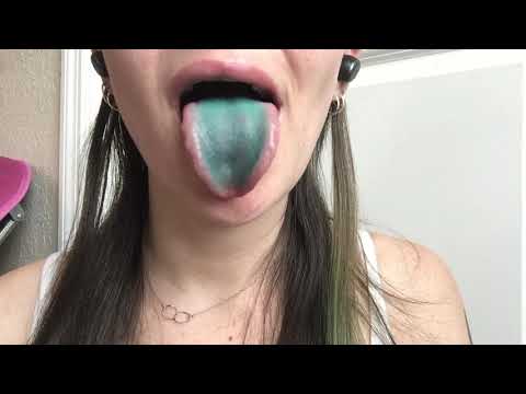 ASMR WHISPER Showing off my GREEN tongue 😋👅  whispering satisfying mouth sounds #shorts