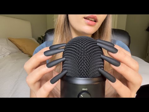 ASMR | Soft Spoken + Mic Scratching (Foam and No Cover w/ Long Black Nails)