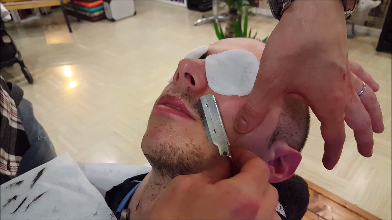 Relaxing Barber face Shave and Massage with Cotton Pads and hot towel - ASMR Binaural