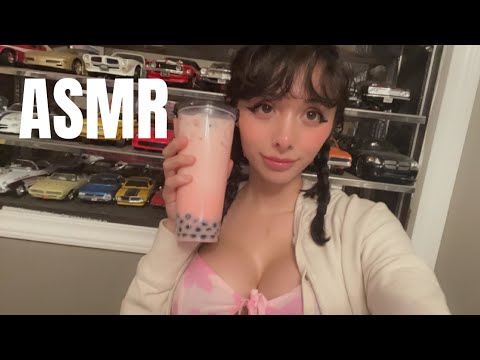 ASMR | Drinking Strawberry Boba Tea 🧋 and eating Korean Street Ramen