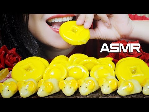 ASMR MUNG BEAN CAKE IN SHAPE OF MOUSE AND GOLD BAR FOR HAPPY LUNAR NEW YEAR  EATING SOUND| LINH-ASMR