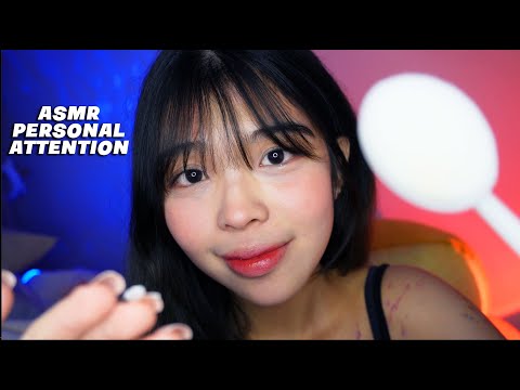 ASMR Relaxing Personal Attention! Facial touching, Hair brushing and Gentle Skincare