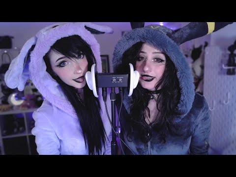 ASMR  Twin Ear Kisses and Mouth Sounds 💜🖤 Espeon & Umbreon cosplay w/@nananightray