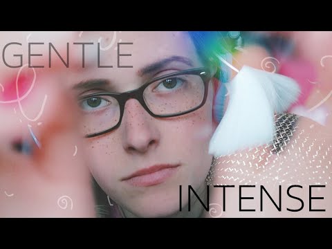 ASMR gentle face touching and INTENSE BRUSH SOUNDS