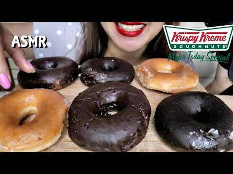 ASMR Krispy Kreme Chocolate Doughnuts Eating Sounds No Talking