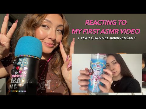 ASMR Reacting to my first ASMR video! 💗 ~1 year channel anniversary~ | Whispered
