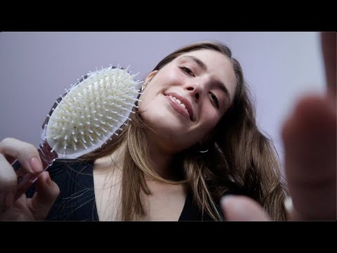 ASMR | POV brushing your hair on my lap (whisper, hair sounds, personal attention, soft rain)
