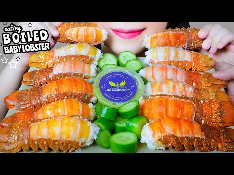 ASMR COOKING EATING BOILED BABY LOBSTER X CUCUMBER X GREEN CHILI SAUCE EATING SOUND | LINH-ASMR