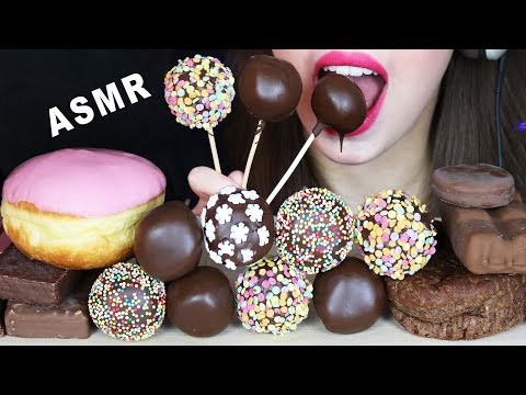 ASMR RAINBOW CAKE POPS, ICE CREAM, DONUT & more LEFTOVER CHOCOLATE (EATING SOUNDS) No Talking 먹방