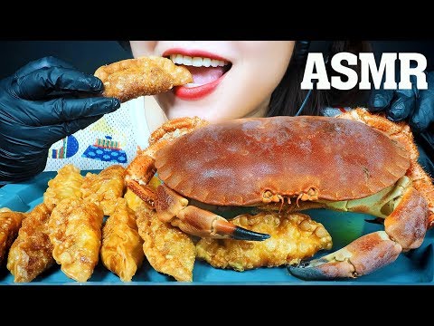 ASMR KOREAN FRIED MANDU AND NORWAY BROWN CRAB EATING SOUND | LINH-ASMR 먹방