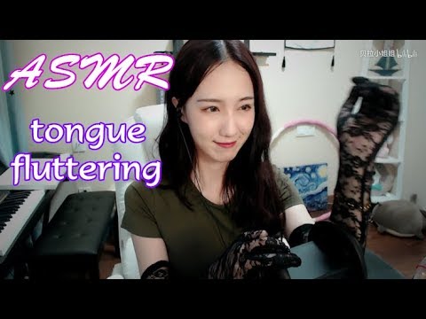 ASMR Bella | Do you like tongue fluttering at this speed? Black silk gloves rub ears