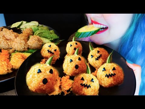 ASMR: Sushi Pumpkins | Jack O'Lantern Snack ~ Relaxing Eating Sounds [No Talking | Vegan] 😻