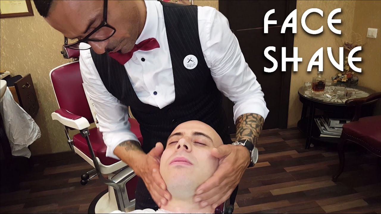 💈 Old school Barber - Face Shave with shavette and hot towel - ASMR no talking