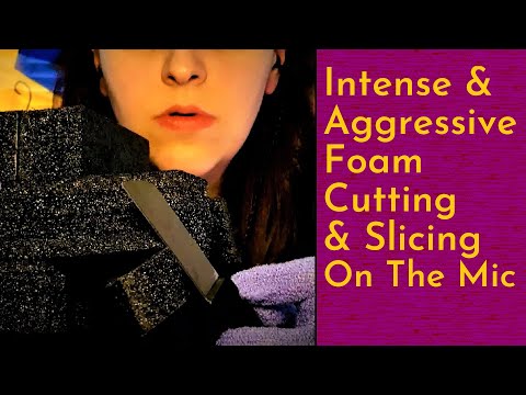 ASMR Intense & Aggressive Packing Foam Cutting & Slicing On The Mic + Exfoliating Gloves Scratching