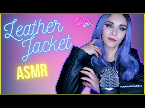 ASMR Leather Jacket scratching, touching, tapping with long black acrylic nails (No Talking).