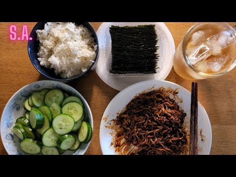 Asmr || Samyang Noodles, Rice, Cucumber, Seaweeds & Iced Tea Eating Sounds
