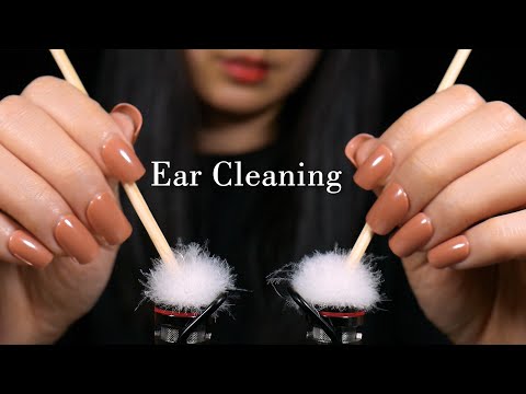 ASMR Soft & Slow Ear Cleaning Both Ears | Cotton swab & fluffy earpick | No Windshield (No Talking)
