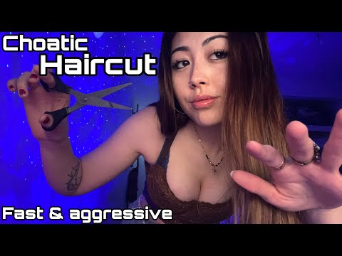 ASMR fast and aggressive haircut 💇🏻‍♀️ chaotic (with MOUTH SOUNDS)