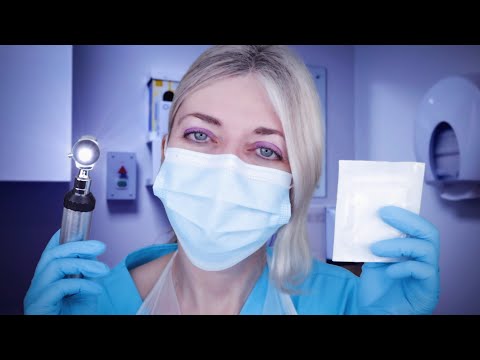 ASMR Ear Exam & Swab, Biopsy Wound Check & Dressing - Up Close To Your Ears! Otoscope, Drops, Gloves