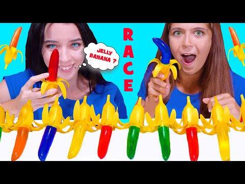 ASMR Jelly Banana RACE Challenge with MOST POPULAR CANDY