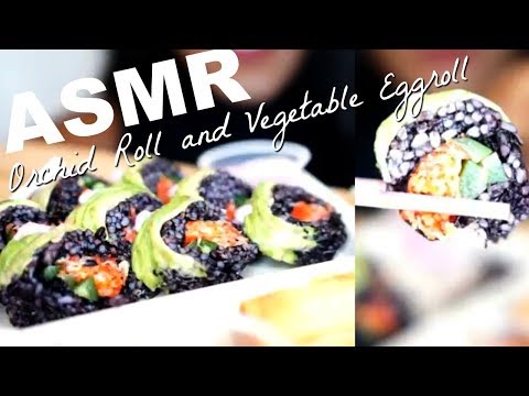 🌱ASMR Eating:  Sushi Roll and Vegetable Eggroll(Eating SOUNDS) 스시 롤  No Talking | VEGAN